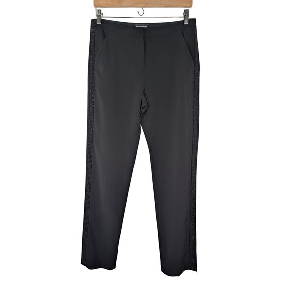 Emporio Armani Trousers Side Embellished Straight-Leg Black Pants - Picture 2 of 8